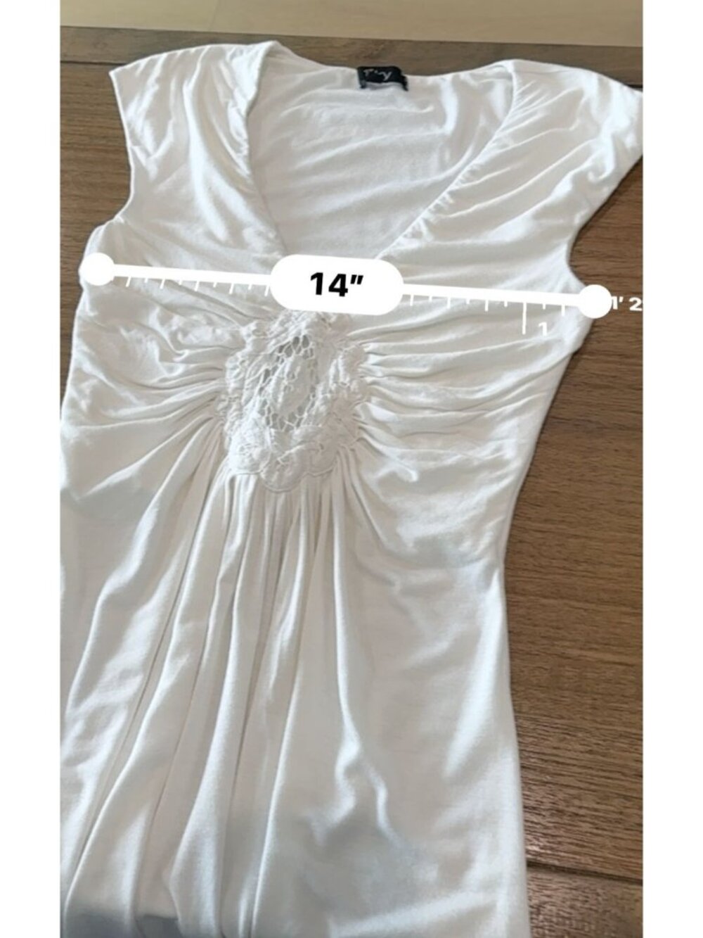 Sky White Vintage Y2K Deep V-Neck Crochet Detail Cap Sleeve Tunic Dress Medium - Picture 4 of 13